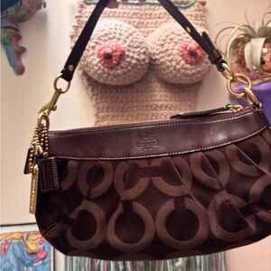 Coach Madison Op Art small hobo bag in chocolate brown.